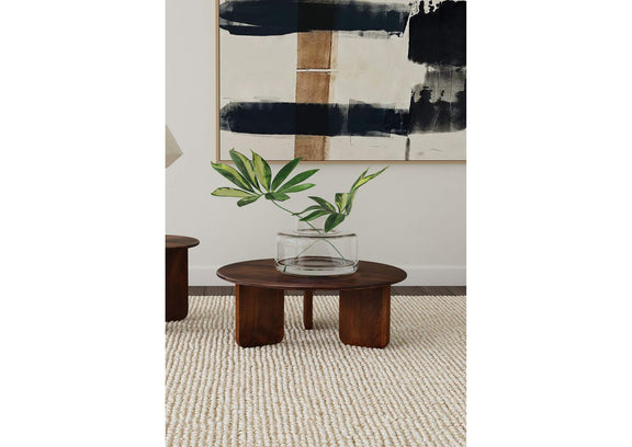 721998 Dale Round Solid Mango Wood Coffee Table Brown