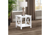 722087 Skyview Square Pine Wood Side End Table with Shelf White