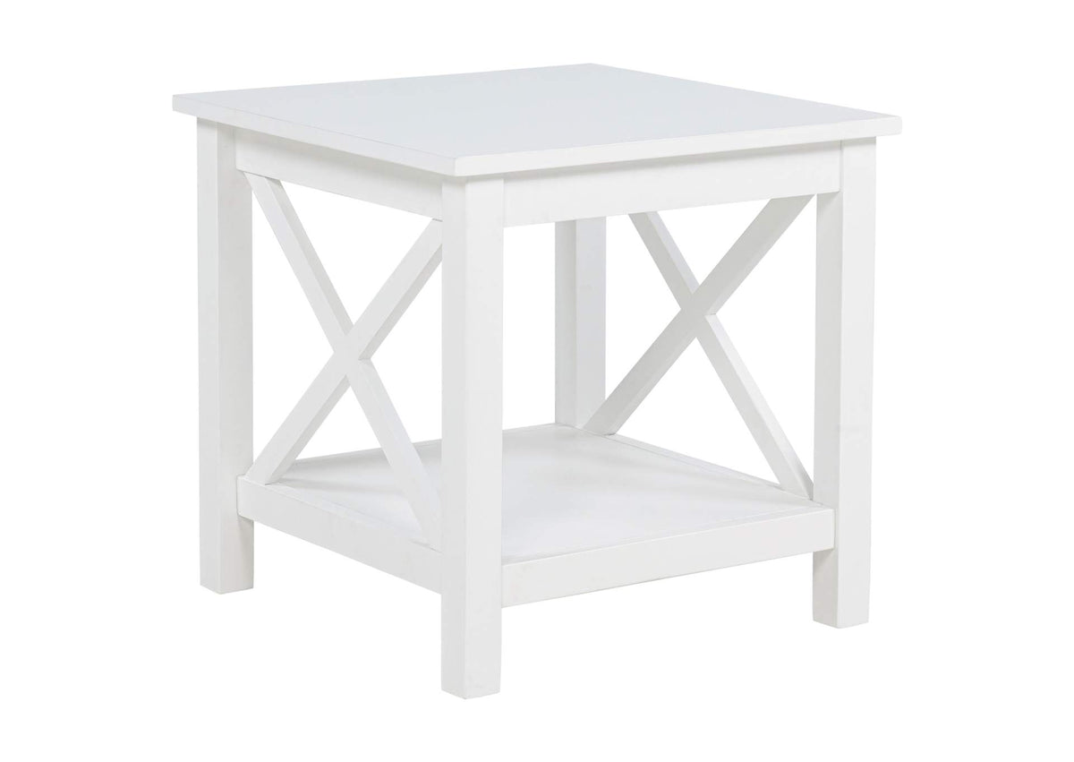 722087 Skyview Square Pine Wood Side End Table with Shelf White