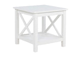 722087 Skyview Square Pine Wood Side End Table with Shelf White