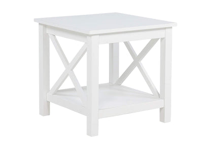 722087 Skyview Square Pine Wood Side End Table with Shelf White