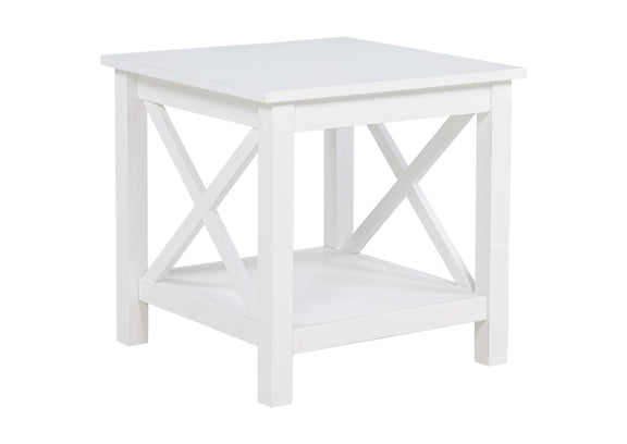 722087 Skyview Square Pine Wood Side End Table with Shelf White