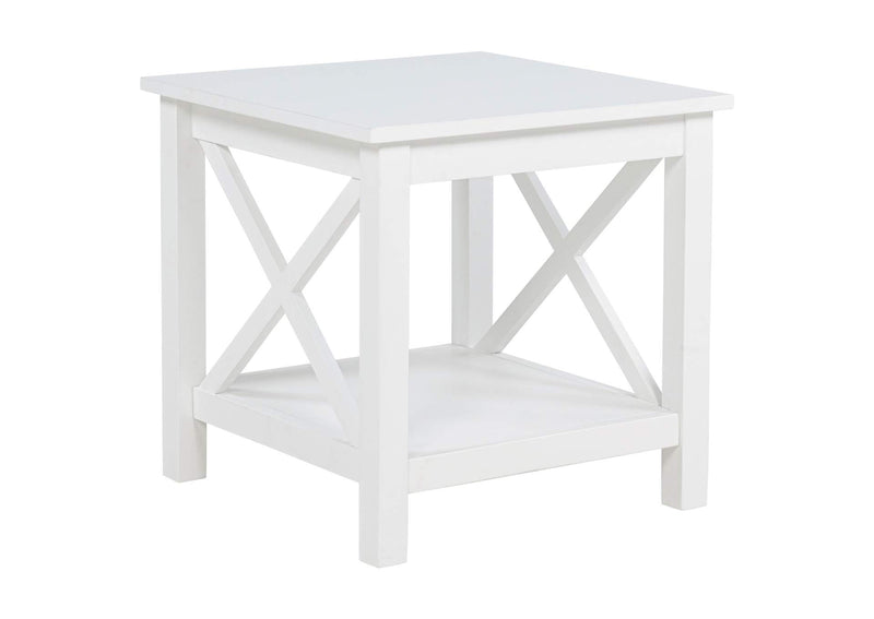 722087 Skyview Square Pine Wood Side End Table with Shelf White
