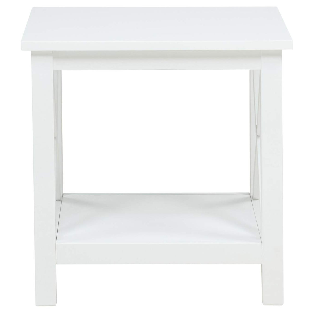 722087 Skyview Square Pine Wood Side End Table with Shelf White