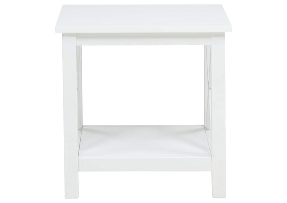 722087 Skyview Square Pine Wood Side End Table with Shelf White