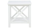 722087 Skyview Square Pine Wood Side End Table with Shelf White
