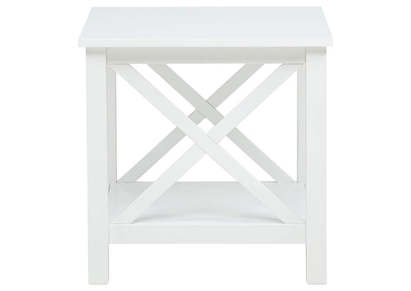 722087 Skyview Square Pine Wood Side End Table with Shelf White