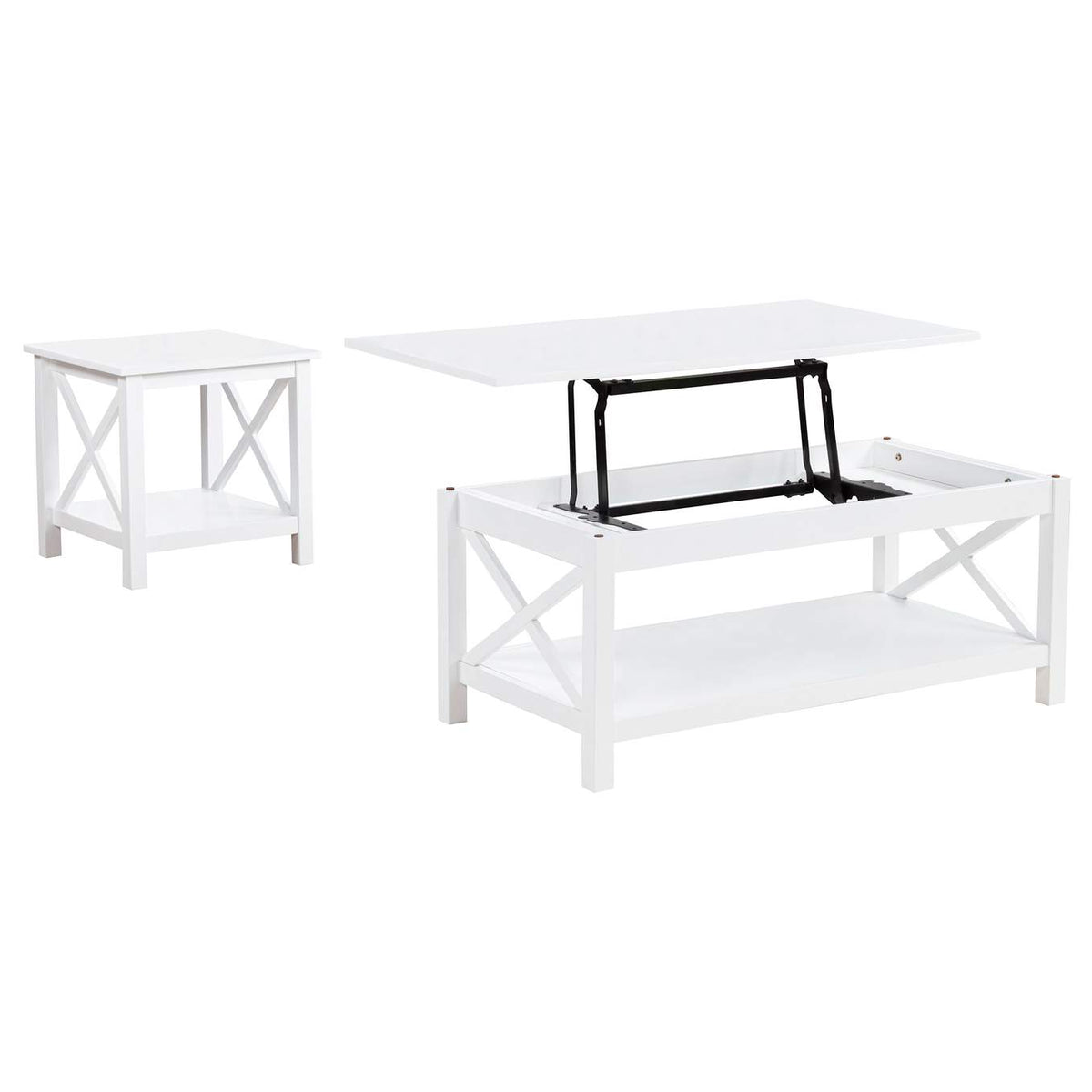 722088-S2 Skyview 2-piece Rectangular Lift Top Coffee Table Set White