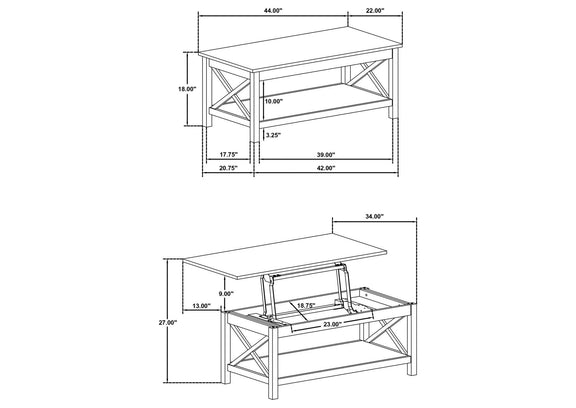 722088-S3 Skyview 3-piece Rectangular Lift Top Coffee Table Set White