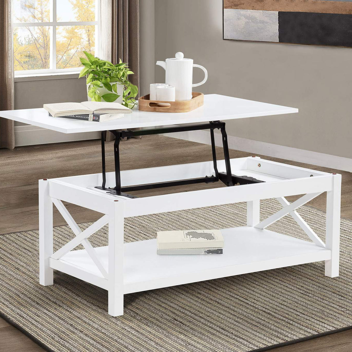 722088 Skyview 44-inch Rectangular Lift Top Coffee Table White