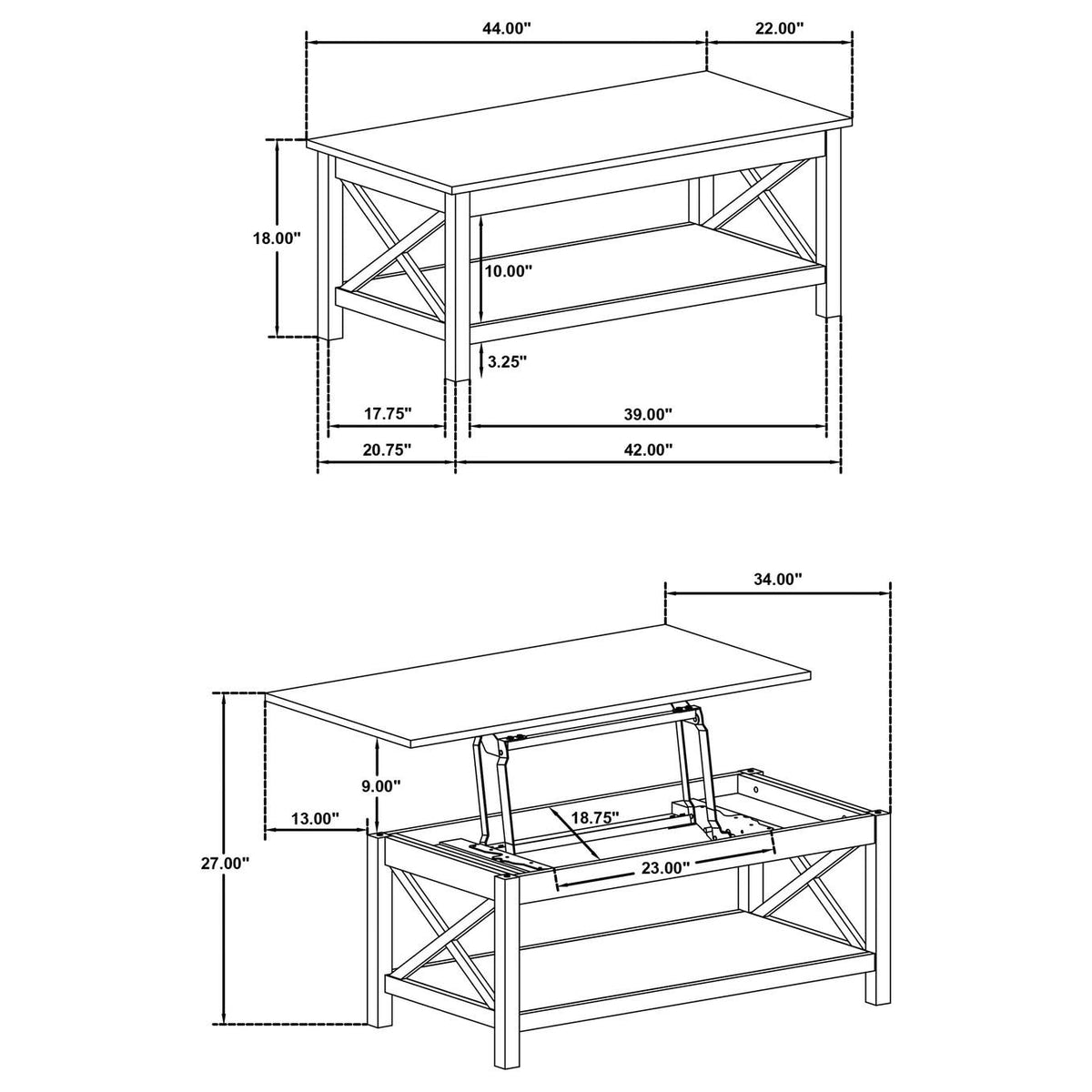 722088 Skyview 44-inch Rectangular Lift Top Coffee Table White
