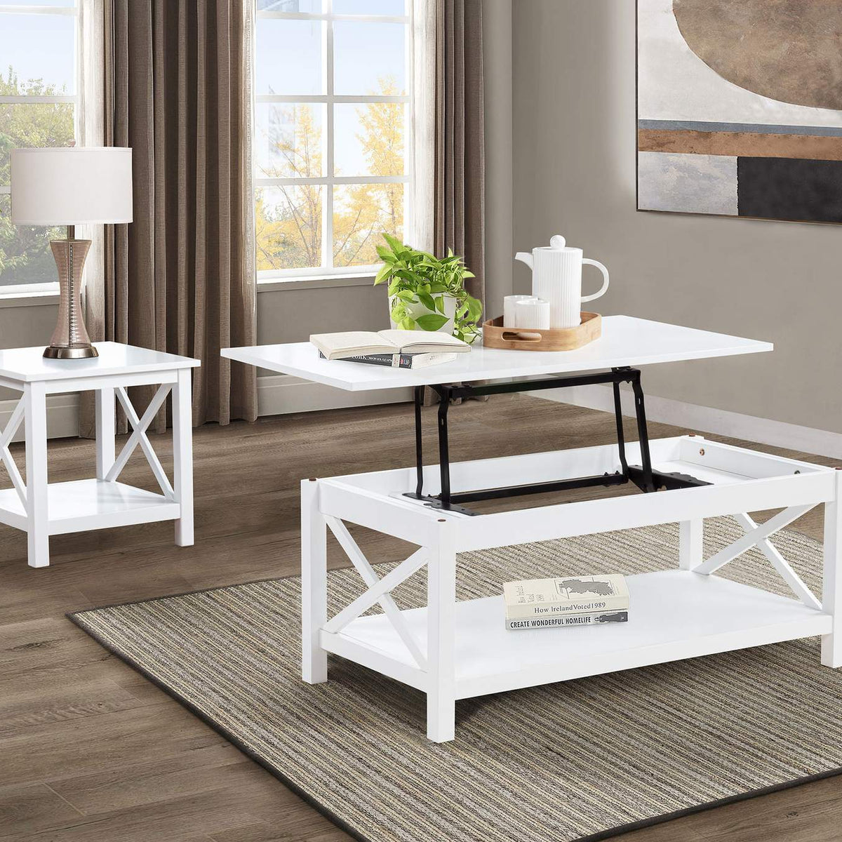 722088 Skyview 44-inch Rectangular Lift Top Coffee Table White