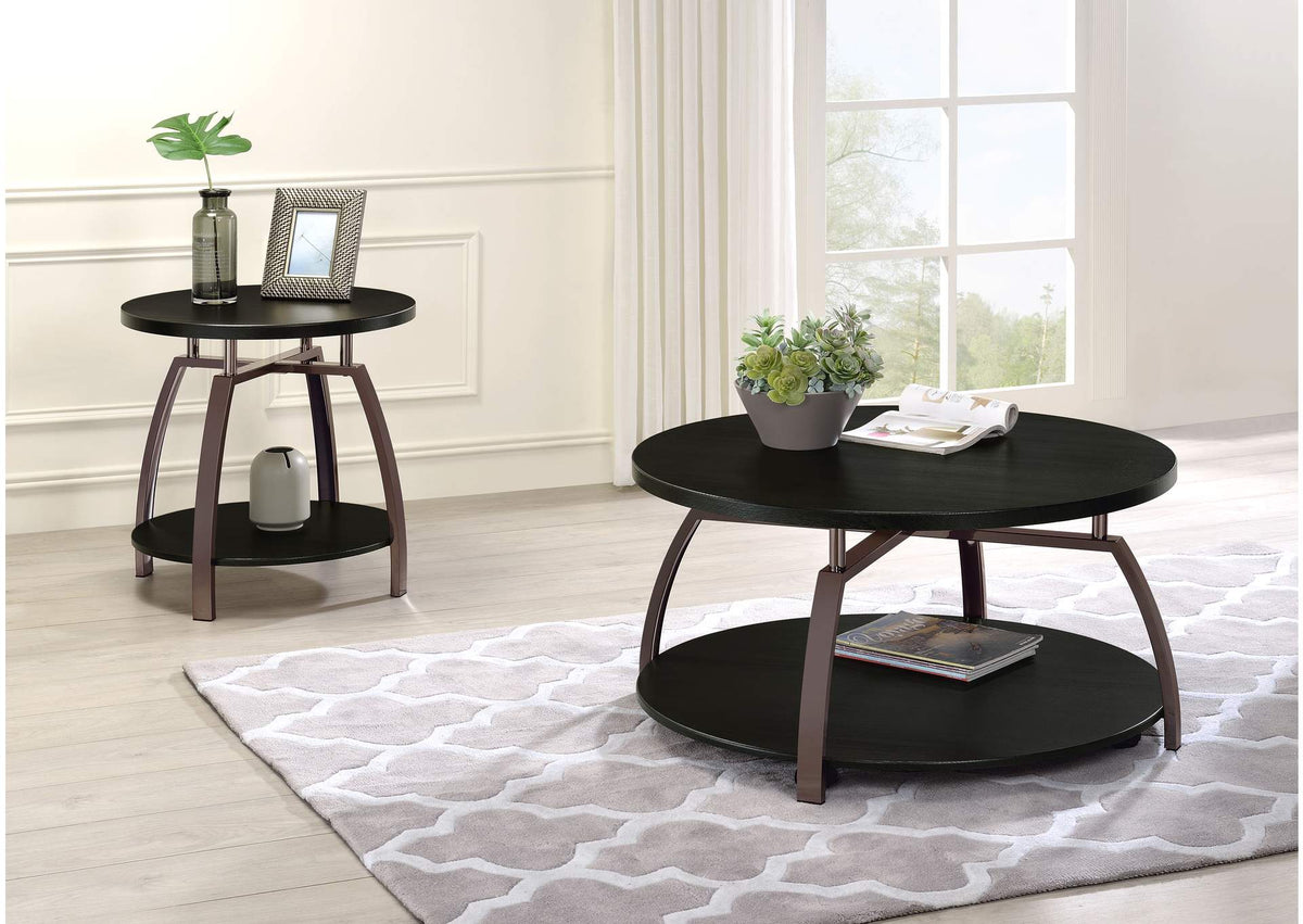 722208-S2 Dacre 2-piece Round Coffee and End Table Set Dark Charcoal