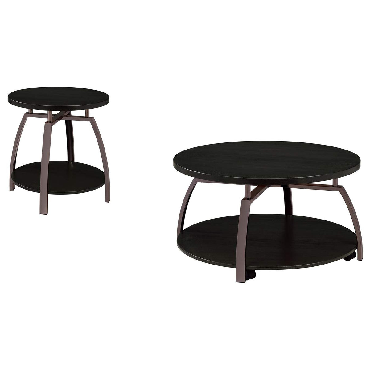 722208-S2 Dacre 2-piece Round Coffee and End Table Set Dark Charcoal