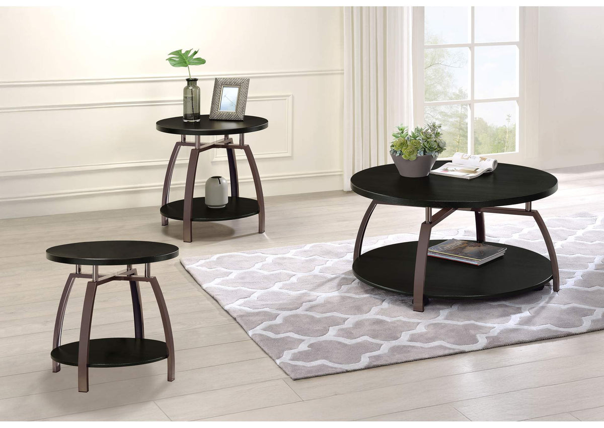 722208-S3 Dacre 3-piece Round Coffee and End Table Set Dark Charcoal