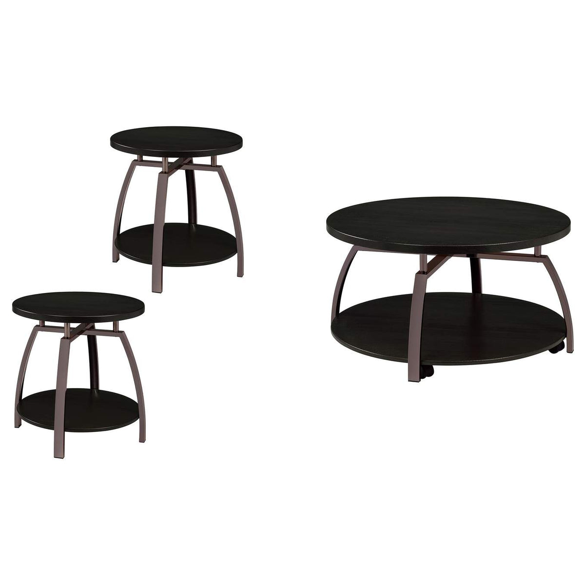 722208-S3 Dacre 3-piece Round Coffee and End Table Set Dark Charcoal