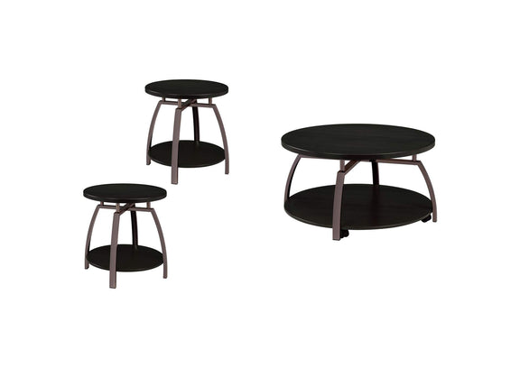 722208-S3 Dacre 3-piece Round Coffee and End Table Set Dark Charcoal