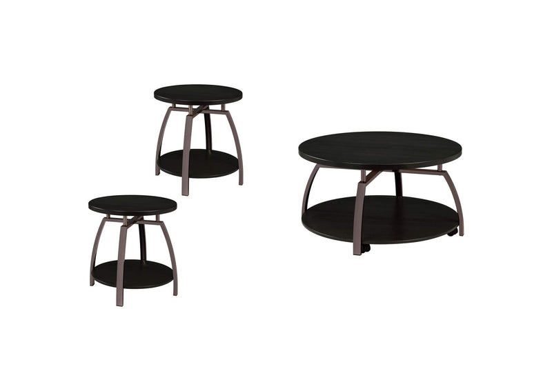 722208-S3 Dacre 3-piece Round Coffee and End Table Set Dark Charcoal