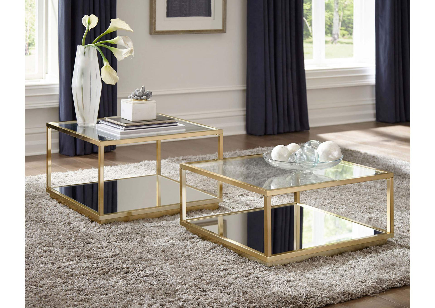 Renee 2-piece Square Coffee Table Set Rose Brass