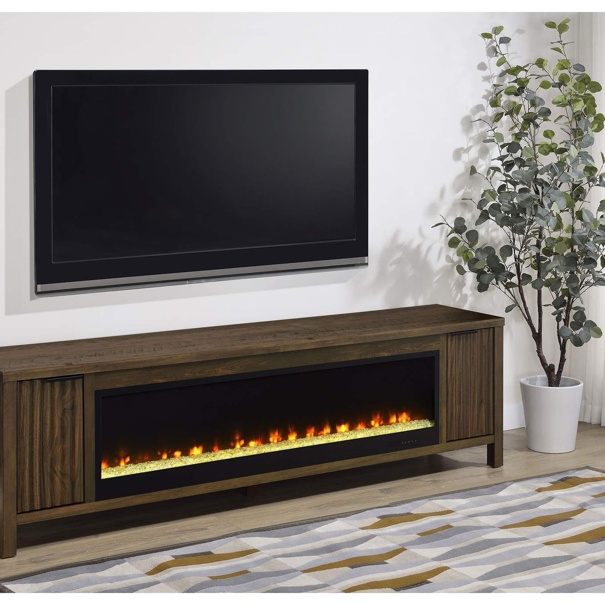 722823 Carey 79-inch TV Stand Fireplace Media Console Dark Pine