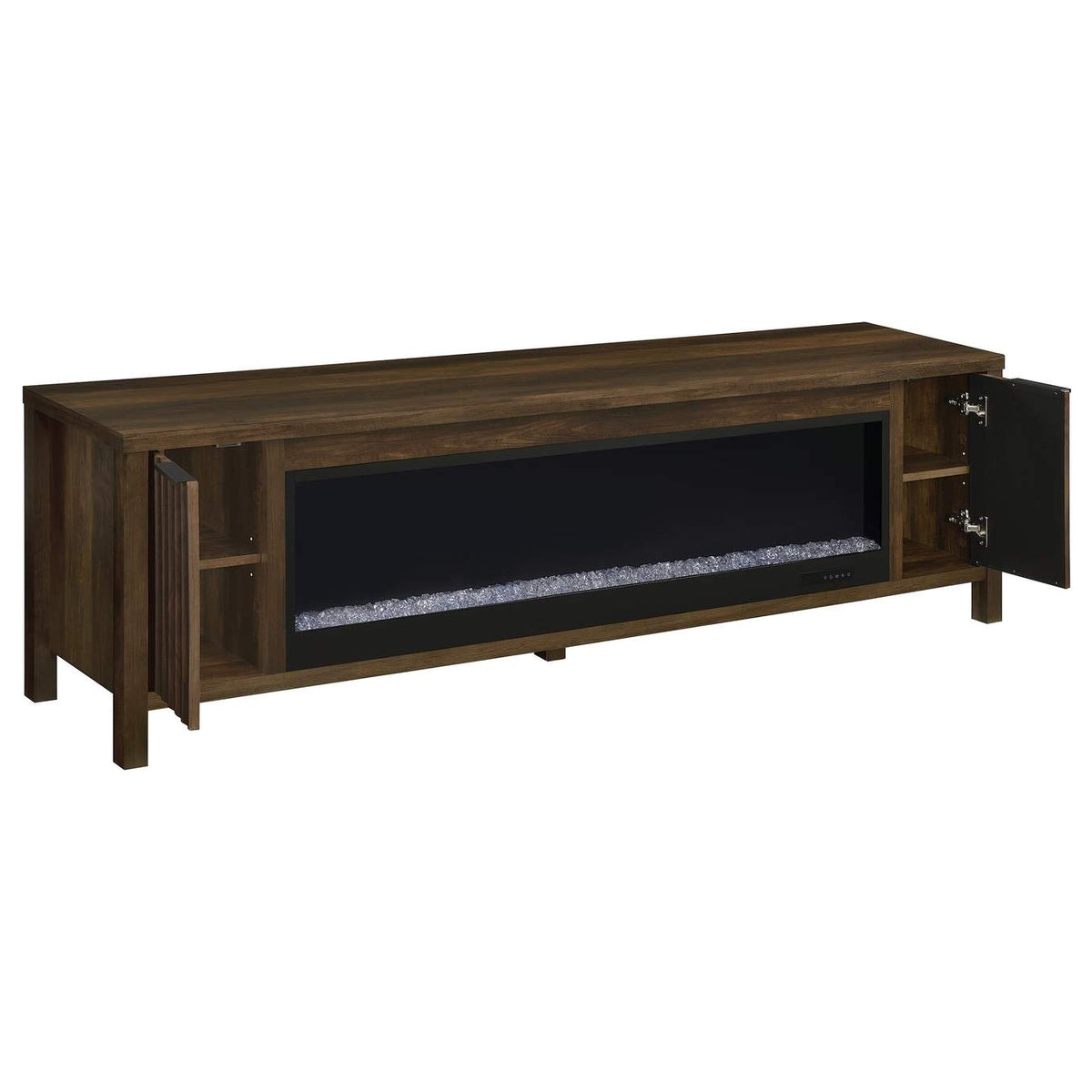 722823 Carey 79-inch TV Stand Fireplace Media Console Dark Pine