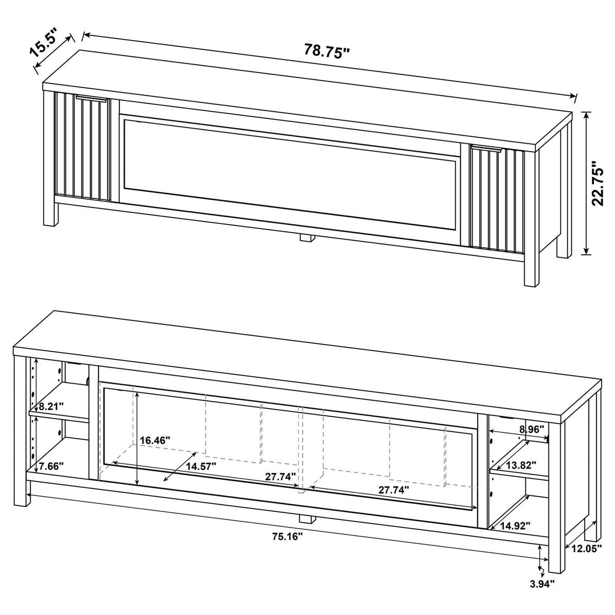 722823 Carey 79-inch TV Stand Fireplace Media Console Dark Pine