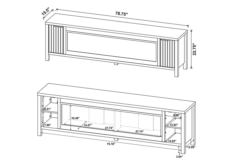 722823 Carey 79-inch TV Stand Fireplace Media Console Dark Pine