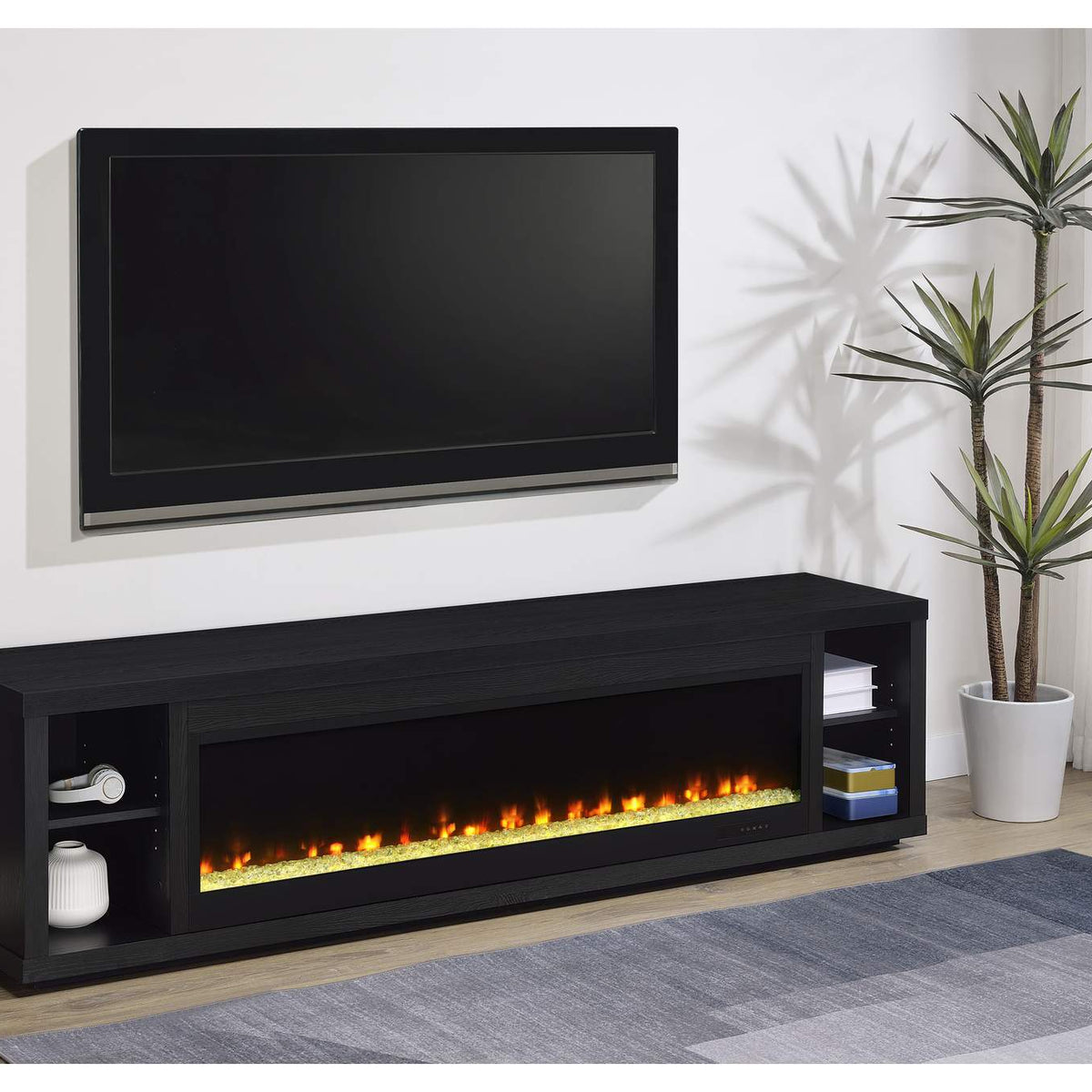 722833 Deiter 79-inch TV Stand Fireplace Media Console Black