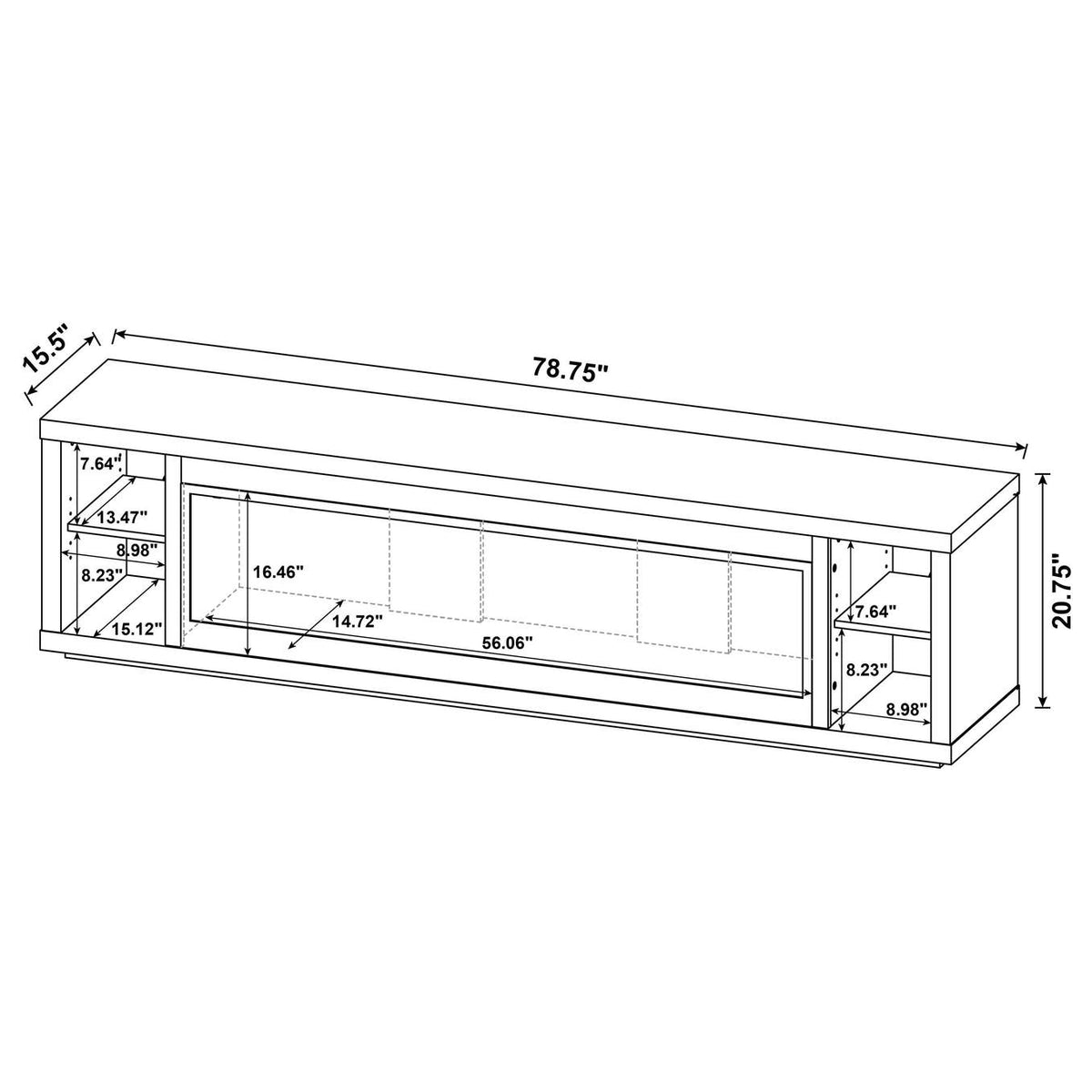 722833 Deiter 79-inch TV Stand Fireplace Media Console Black