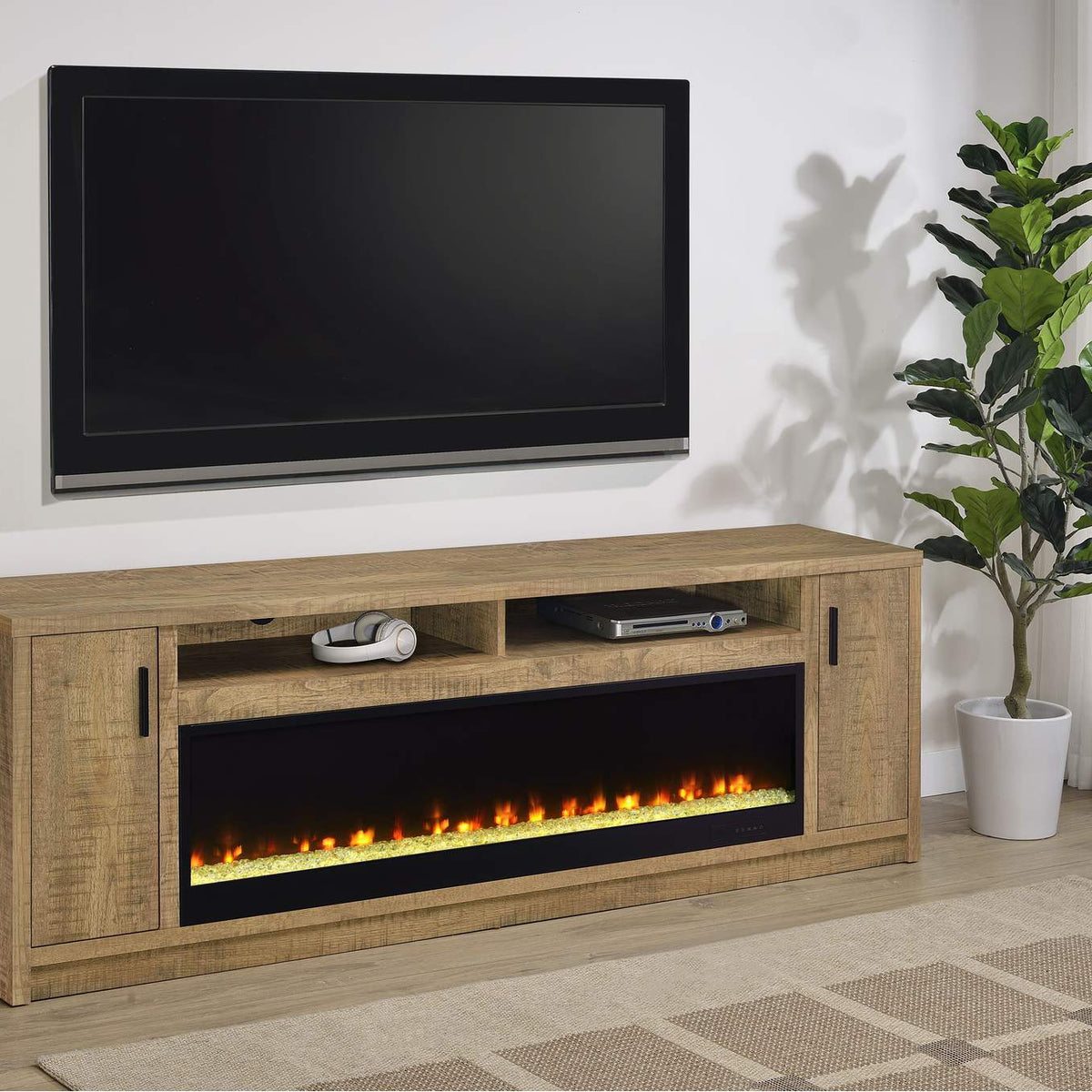 722843 Eddy 79-inch 2-door TV Stand Fireplace Media Console Mango