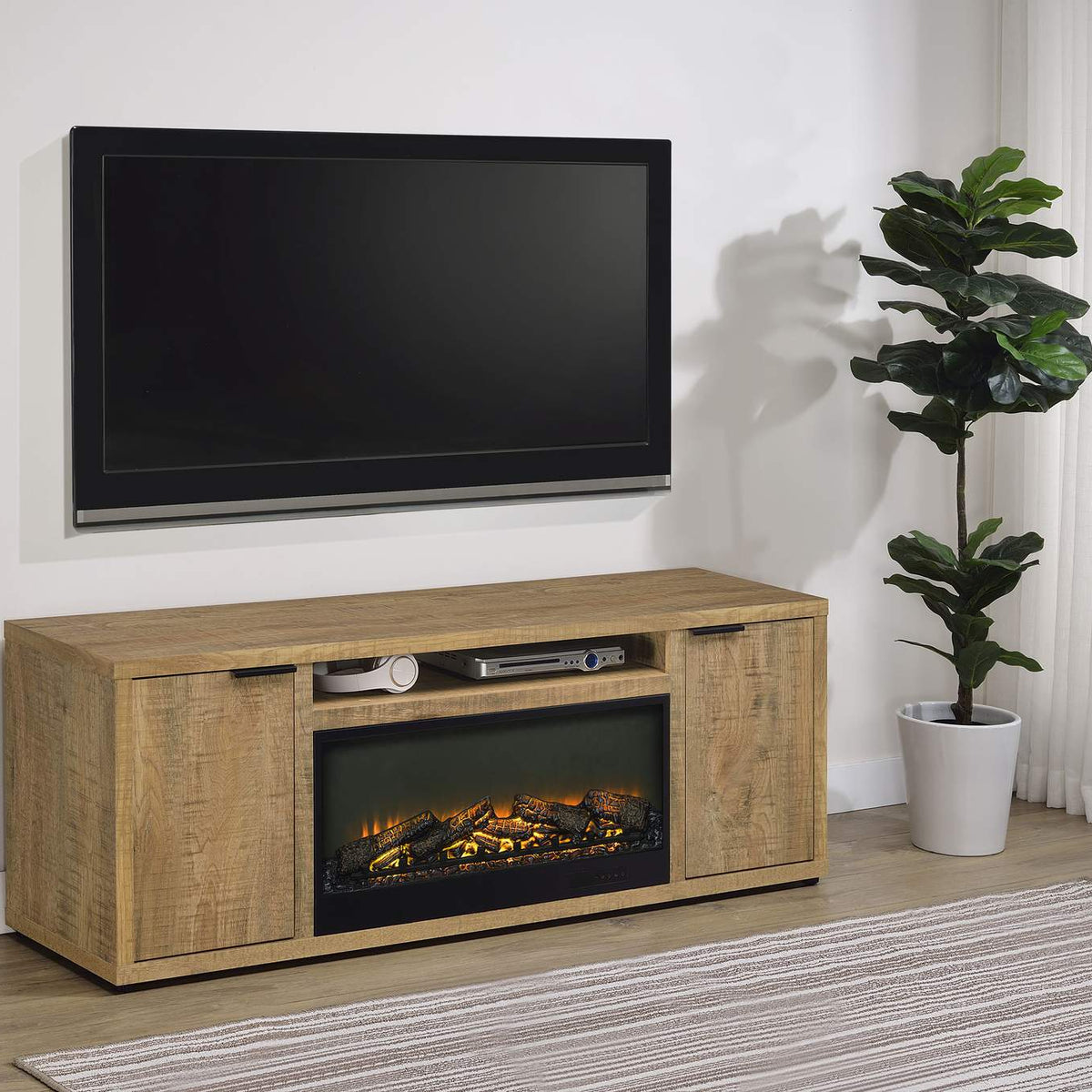 722852 Fuller 60-inch 2-door TV Stand Fireplace Media Console Mango