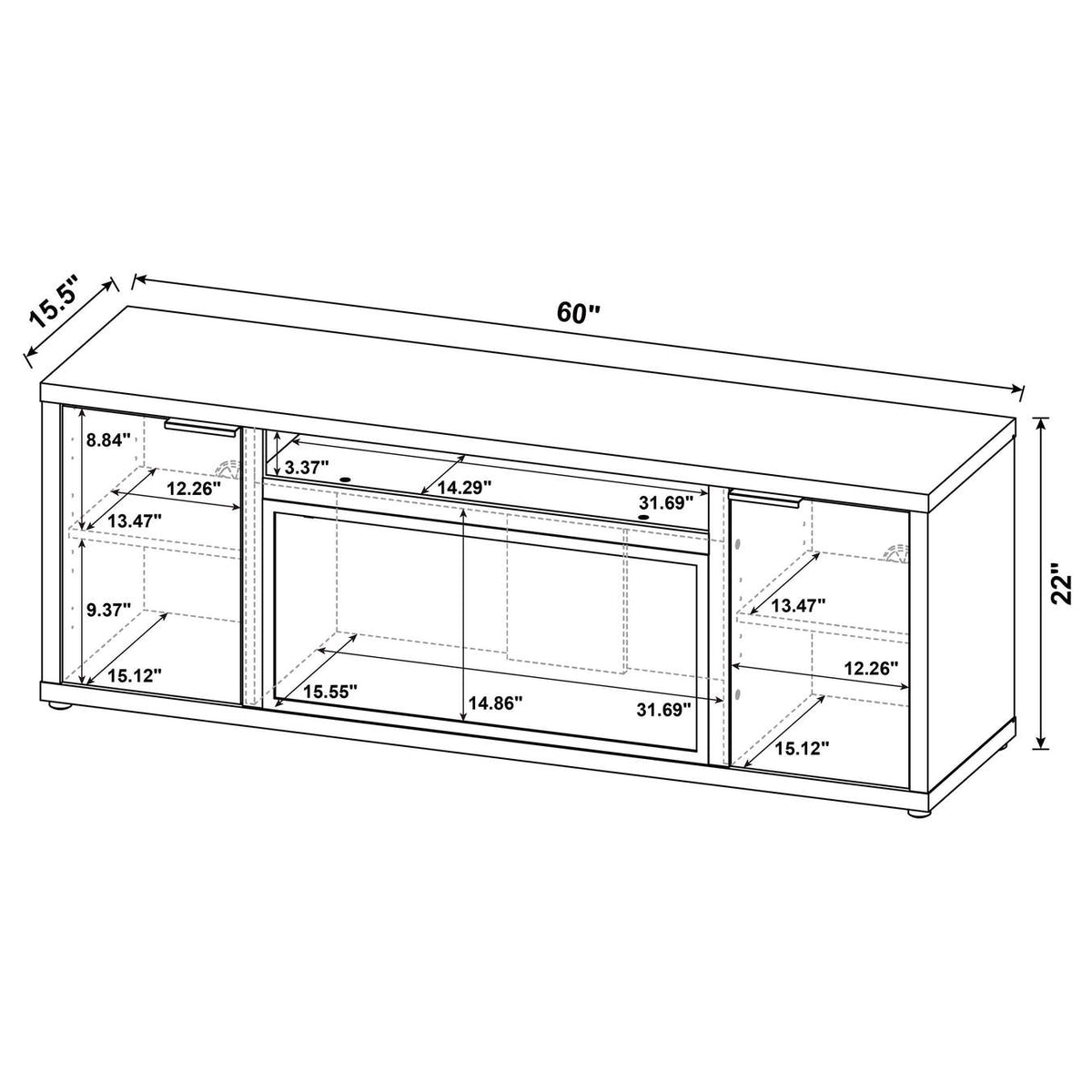 722852 Fuller 60-inch 2-door TV Stand Fireplace Media Console Mango