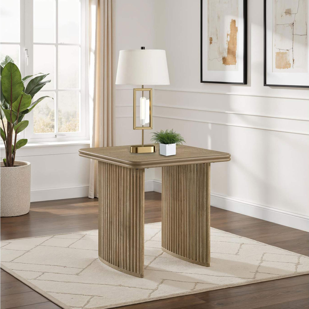 722857 Adina Square Wood Side End Table Distressed Light Brown