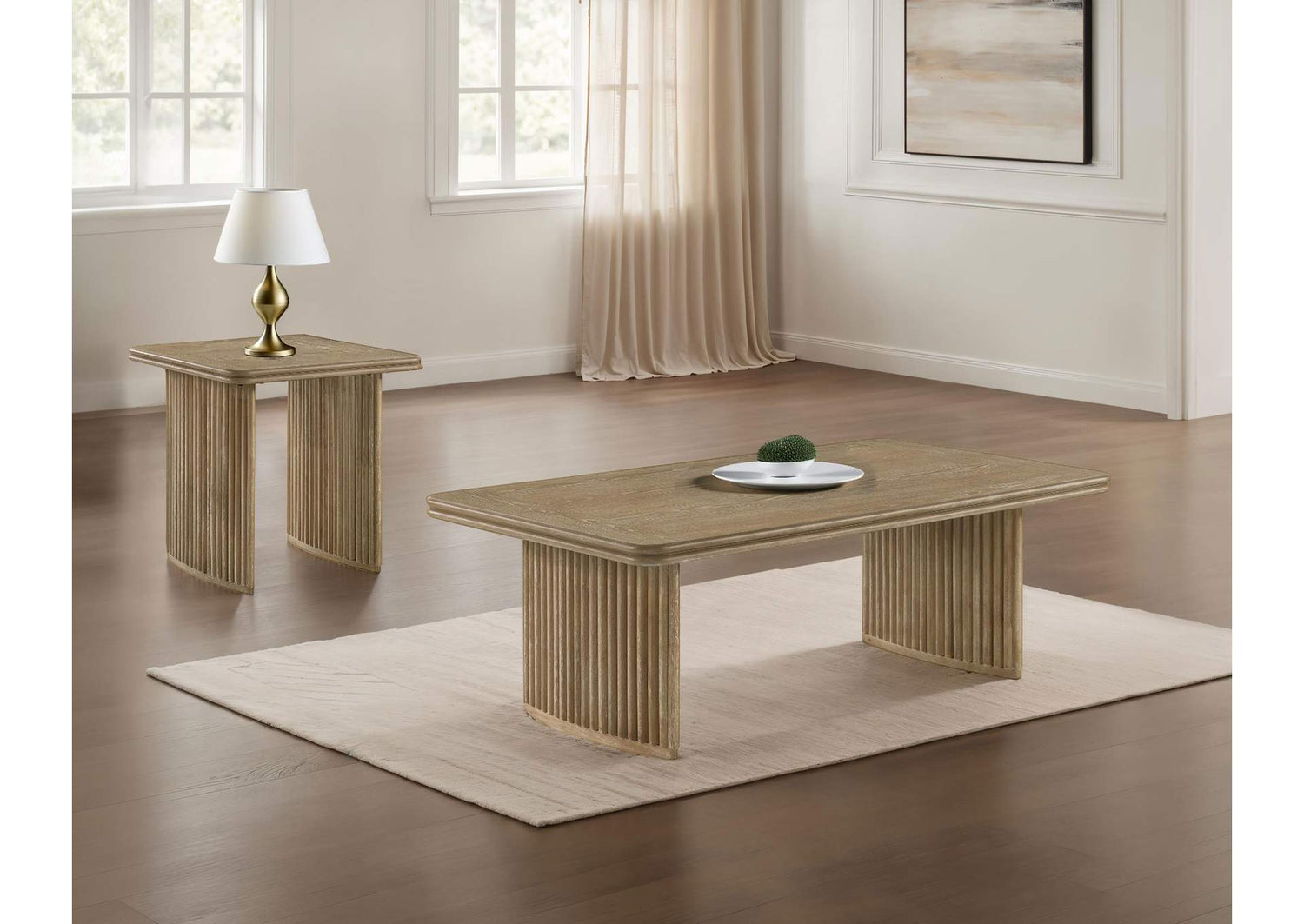 722858-S2 Adina 2-piece Wood Coffee Table Set Distressed Light Brown