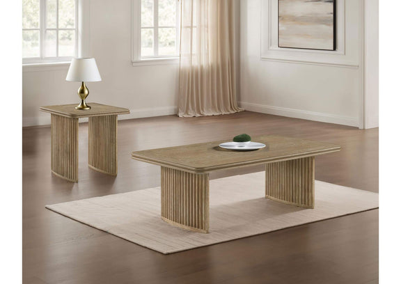 722858-S2 Adina 2-piece Wood Coffee Table Set Distressed Light Brown