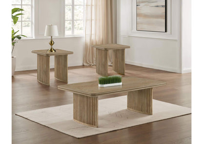 722858-S3 Adina 3-piece Wood Coffee Table Set Distressed Light Brown