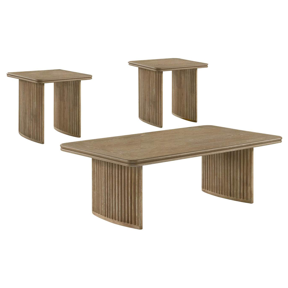 722858-S3 Adina 3-piece Wood Coffee Table Set Distressed Light Brown