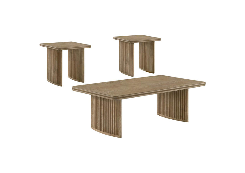 722858-S3 Adina 3-piece Wood Coffee Table Set Distressed Light Brown
