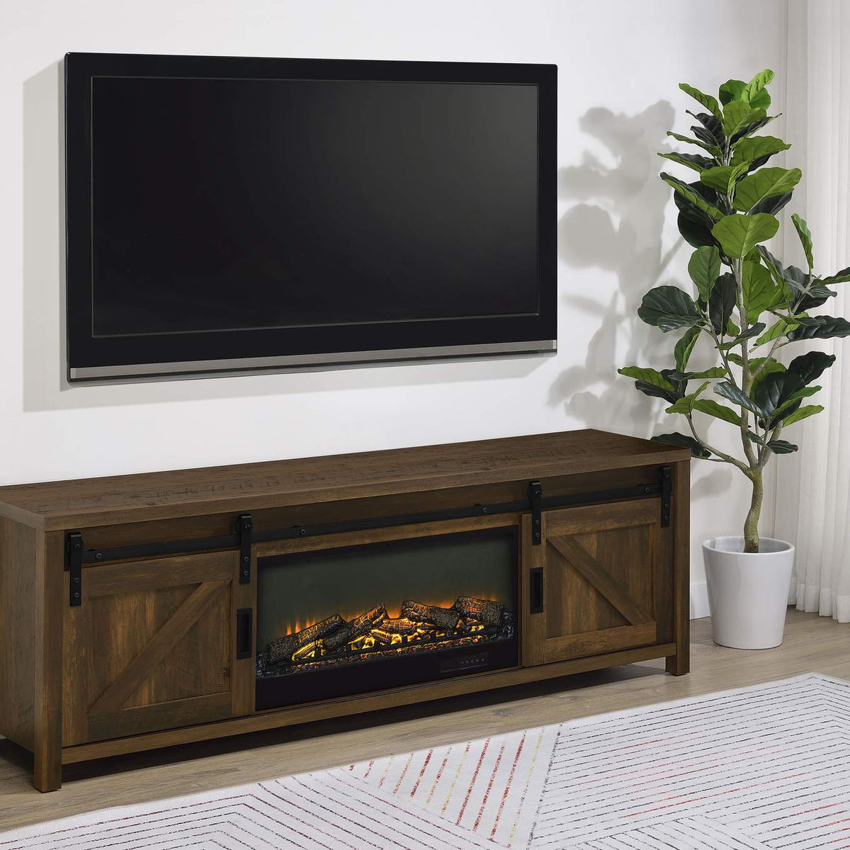 722863 Enfield 71-inch TV Stand Fireplace Media Console Dark Pine