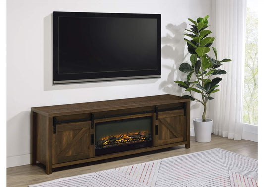 722863 Enfield 71-inch TV Stand Fireplace Media Console Dark Pine
