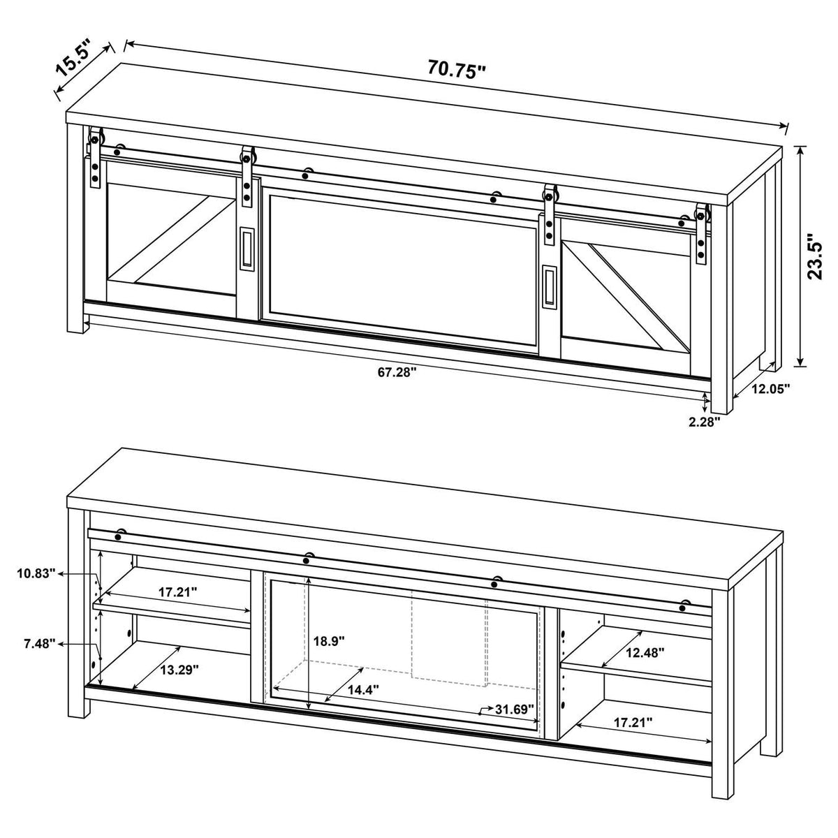 722863 Enfield 71-inch TV Stand Fireplace Media Console Dark Pine