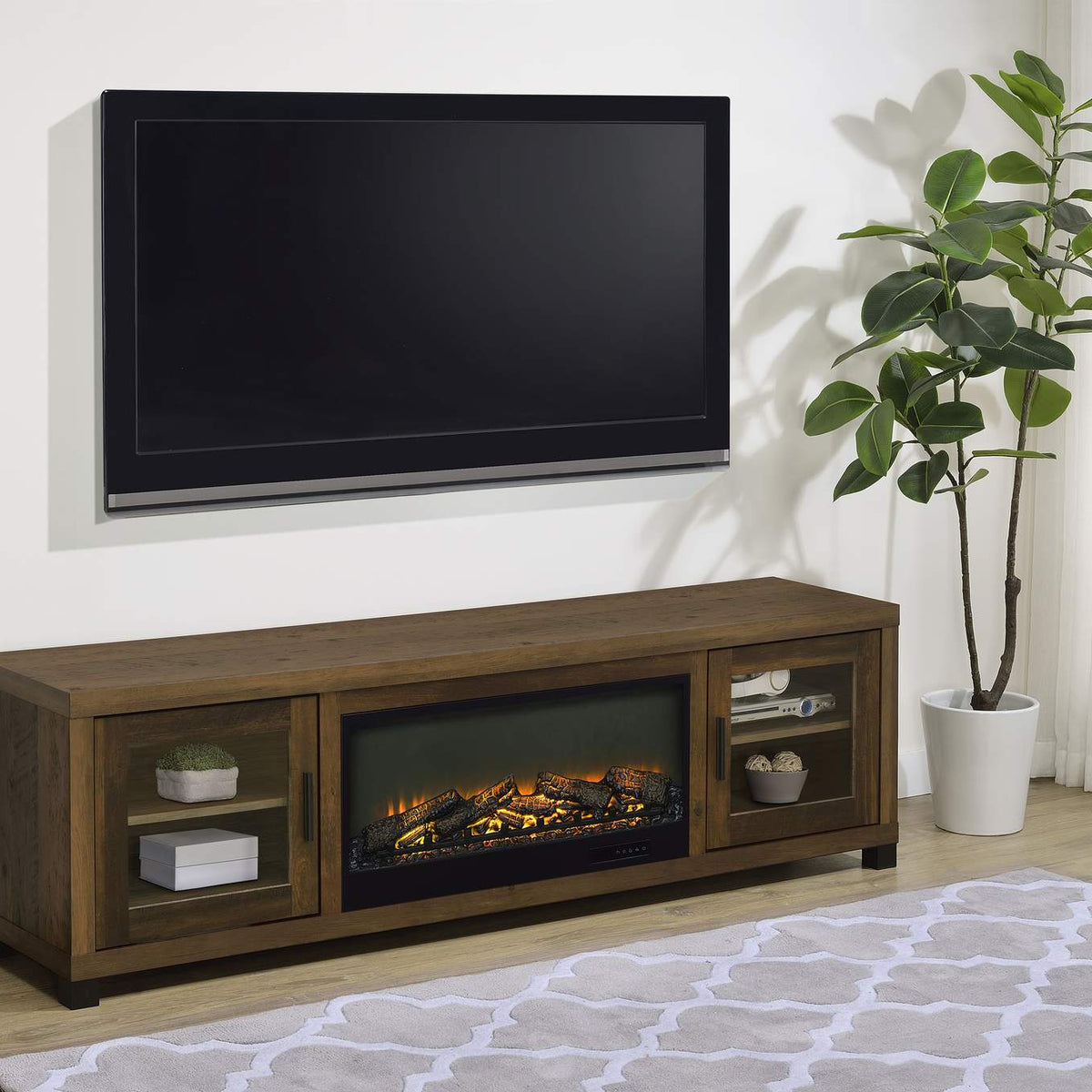 722873 Havering 71-inch TV Stand Fireplace Media Console Dark Pine