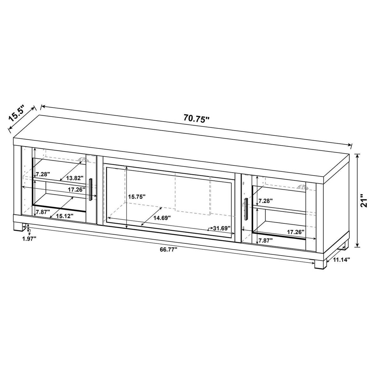 722873 Havering 71-inch TV Stand Fireplace Media Console Dark Pine