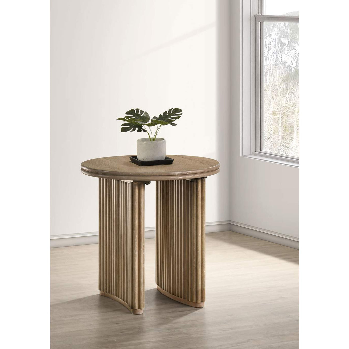 722937 Adina Round Wood Side End Table Distressed Light Brown