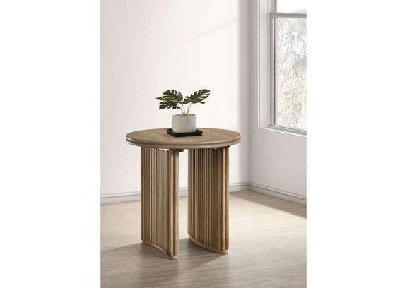 722937 Adina Round Wood Side End Table Distressed Light Brown