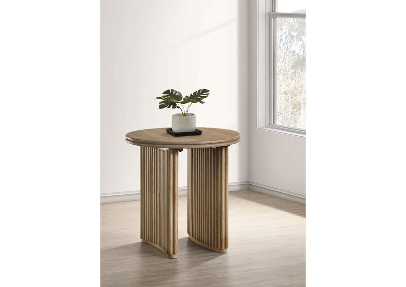722937 Adina Round Wood Side End Table Distressed Light Brown