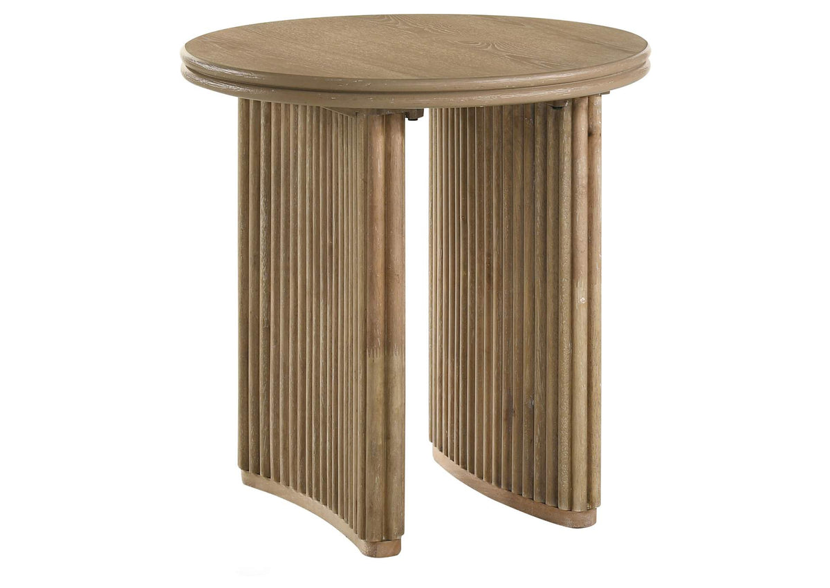 722937 Adina Round Wood Side End Table Distressed Light Brown