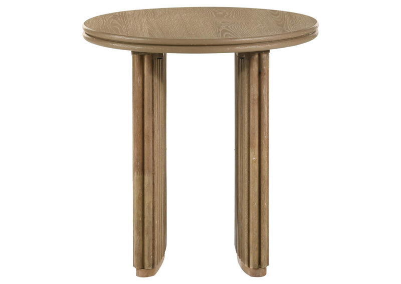 722937 Adina Round Wood Side End Table Distressed Light Brown
