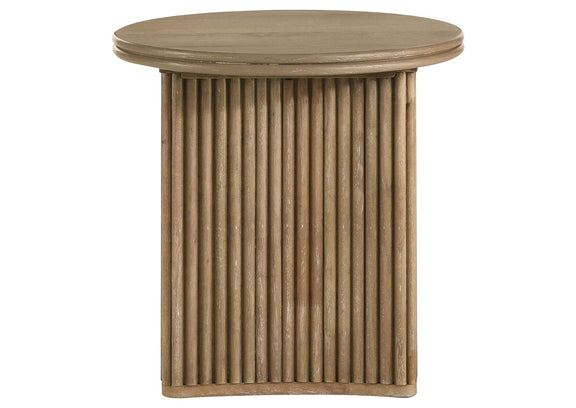 722937 Adina Round Wood Side End Table Distressed Light Brown