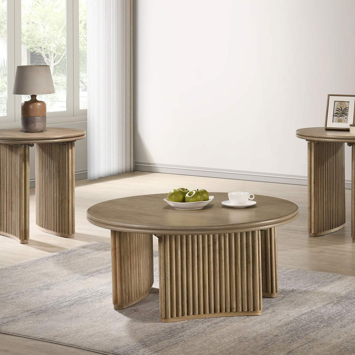 722937 Adina Round Wood Side End Table Distressed Light Brown